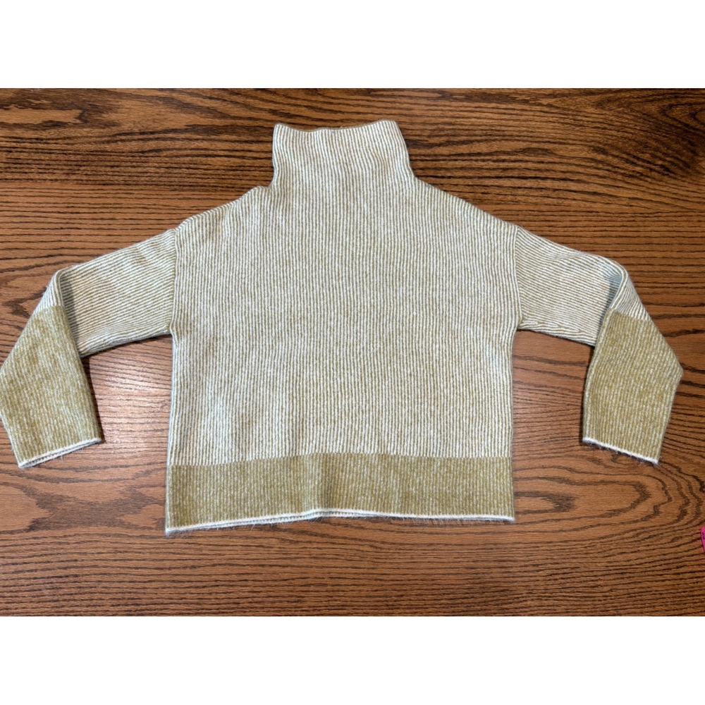 Calvin Klein Jeans Womens Mock Neck Striped Sweater Mustard Yellow Cream Size M